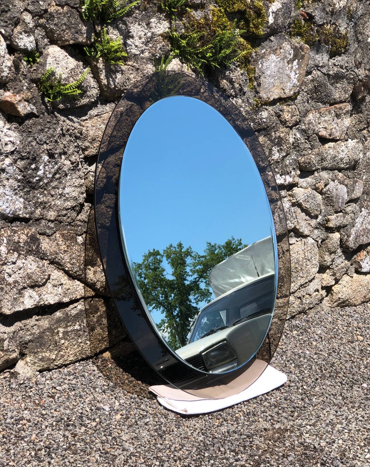 Miroir oval verre fume vintage 1970 marque lupi cristal color