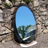 Miroir oval verre fume vintage 1970 marque lupi cristal color