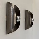 Pair of vintage wall sconces, bent steel, France, 1970