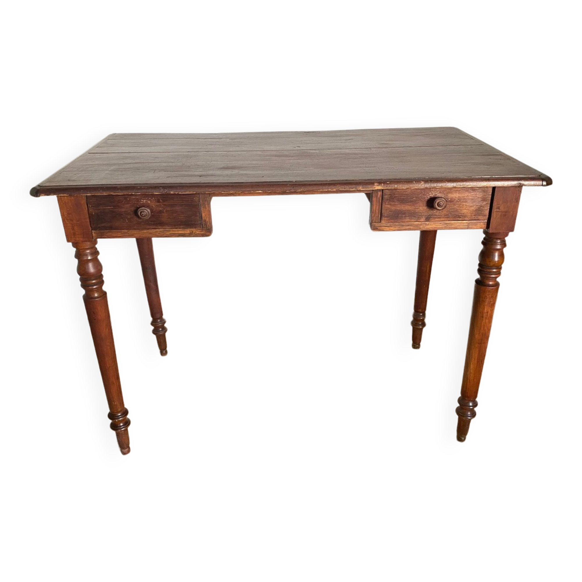 Office 2 drawers in solid wood turned legs year 1900