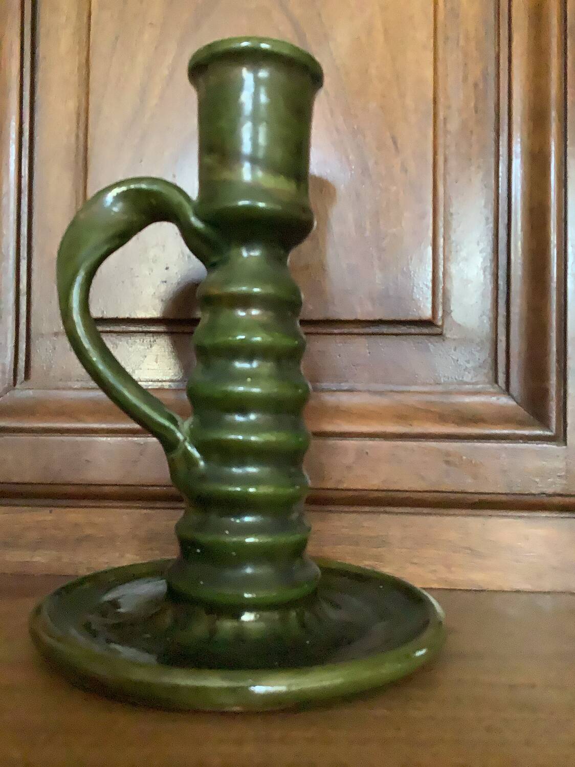 Artisanal chandelier in green ceramic