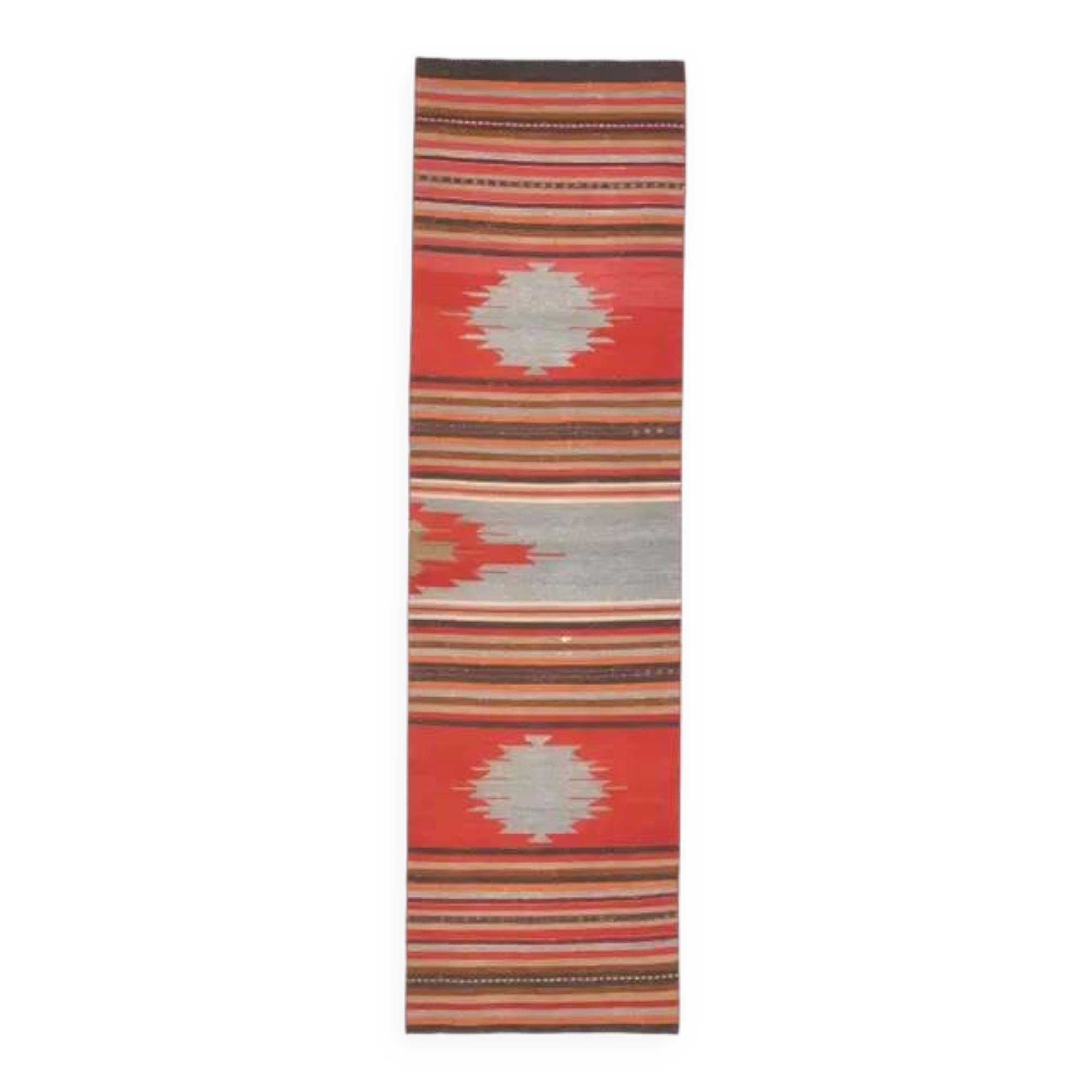 1970s Turkish Oushak Handmade Wool Cotton Red Runner Rug 73x261