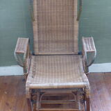 Chaise longue debut xx° in rattan, wicker and wood