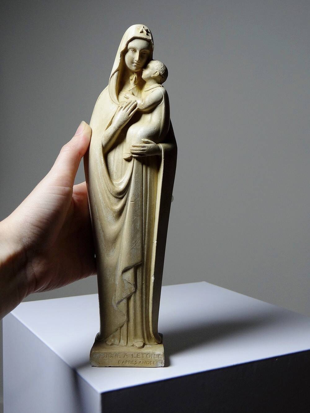 old "Virgin with the star" and child in waxed plaster