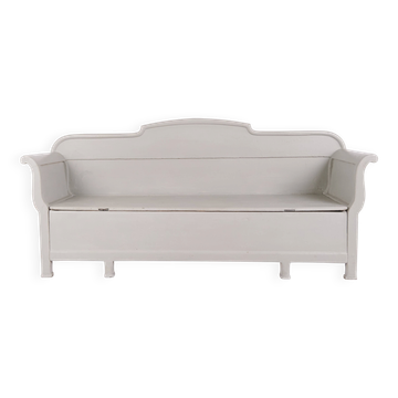 Antique storage bench – grey painted – pine wood – 1890s