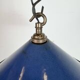 Industrial British Blue Enamel Factory Pendant Lamp, 1950s