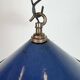 Industrial British Blue Enamel Factory Pendant Lamp, 1950s