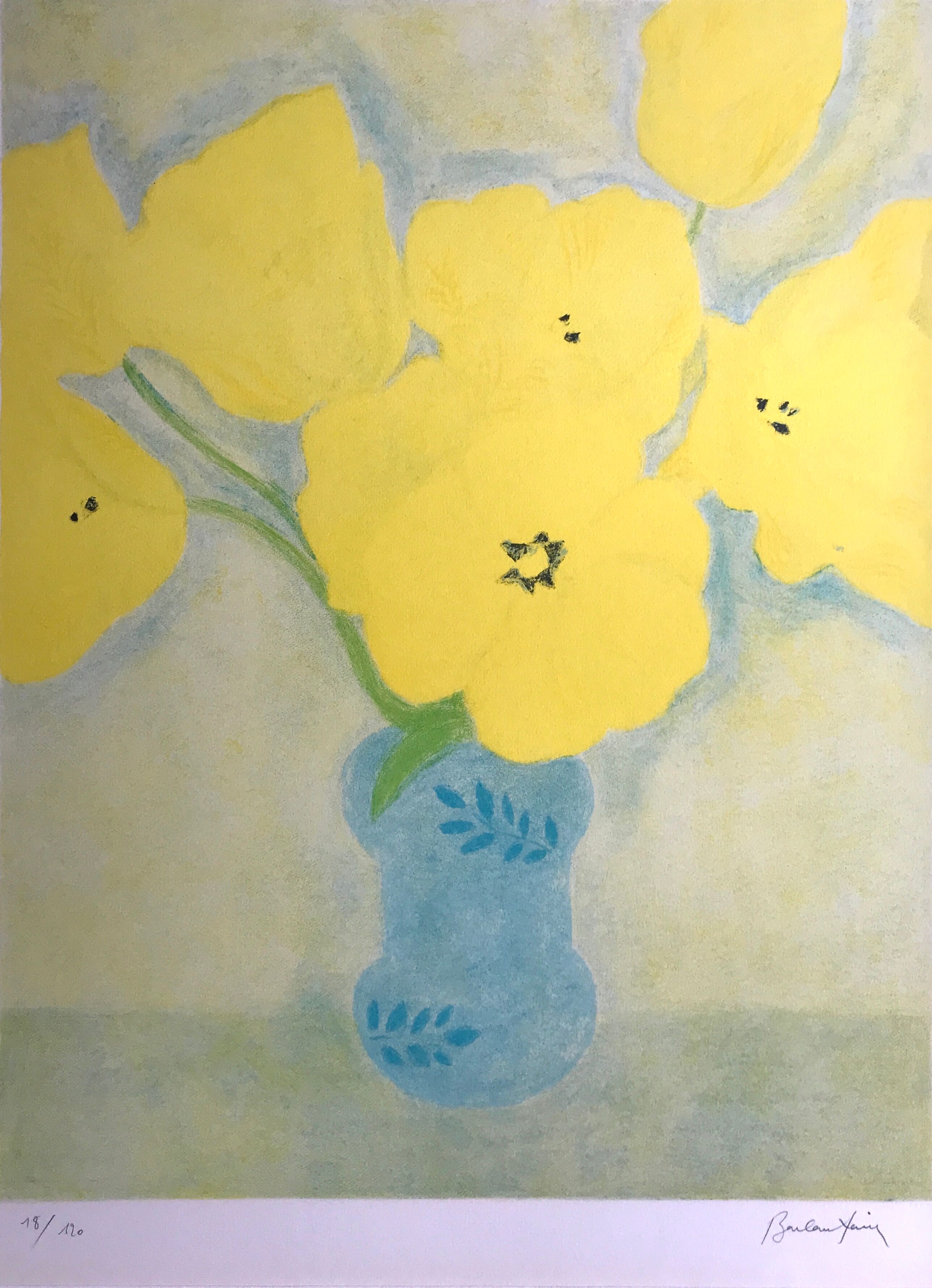 Signed and justified lithograph by pierre boncompain, untitled (tulips baroques), 1982