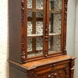 Renaissance style two-body display case in solid walnut Napoleon III