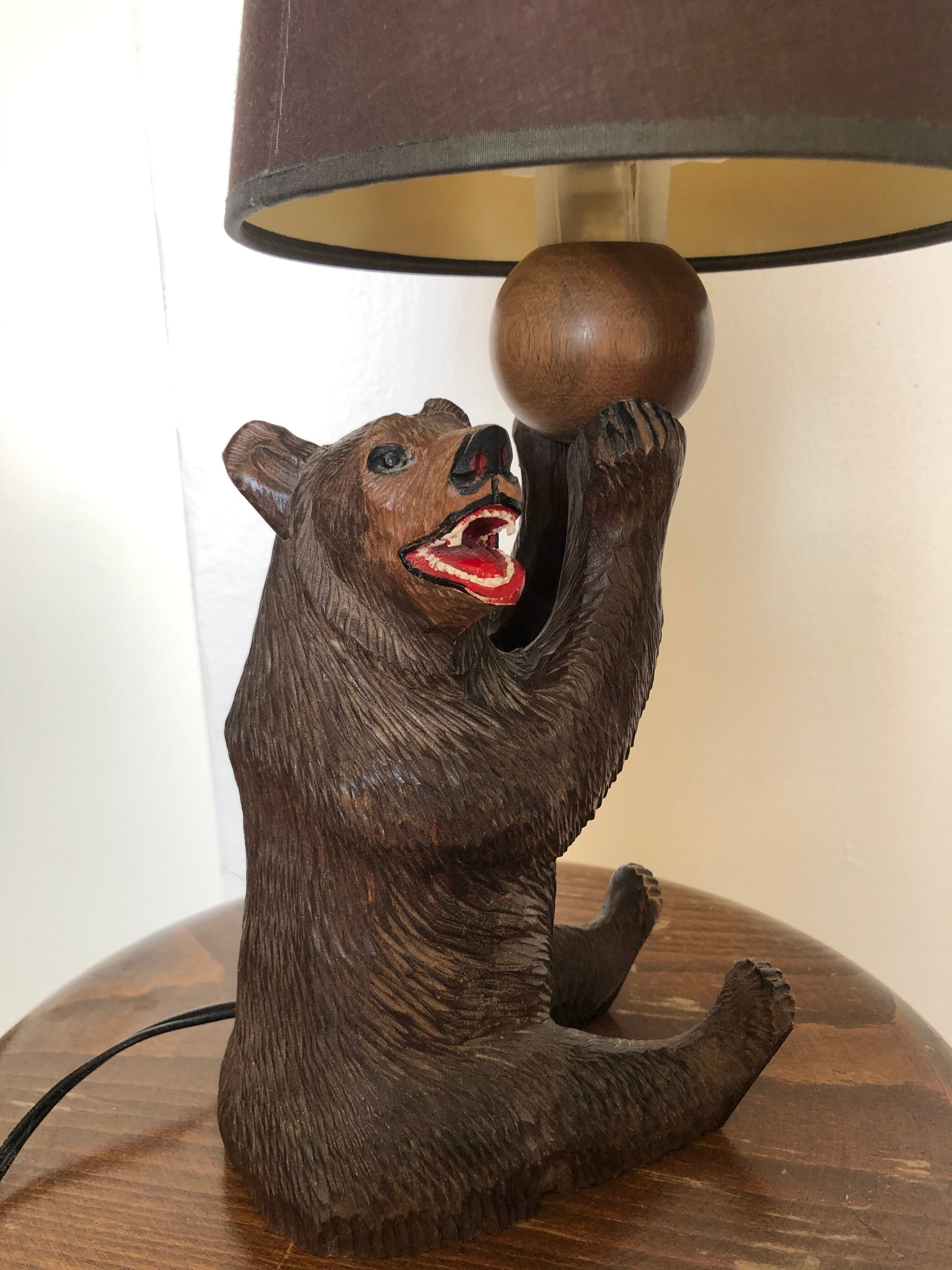 Wooden bear lamp black forest craft work