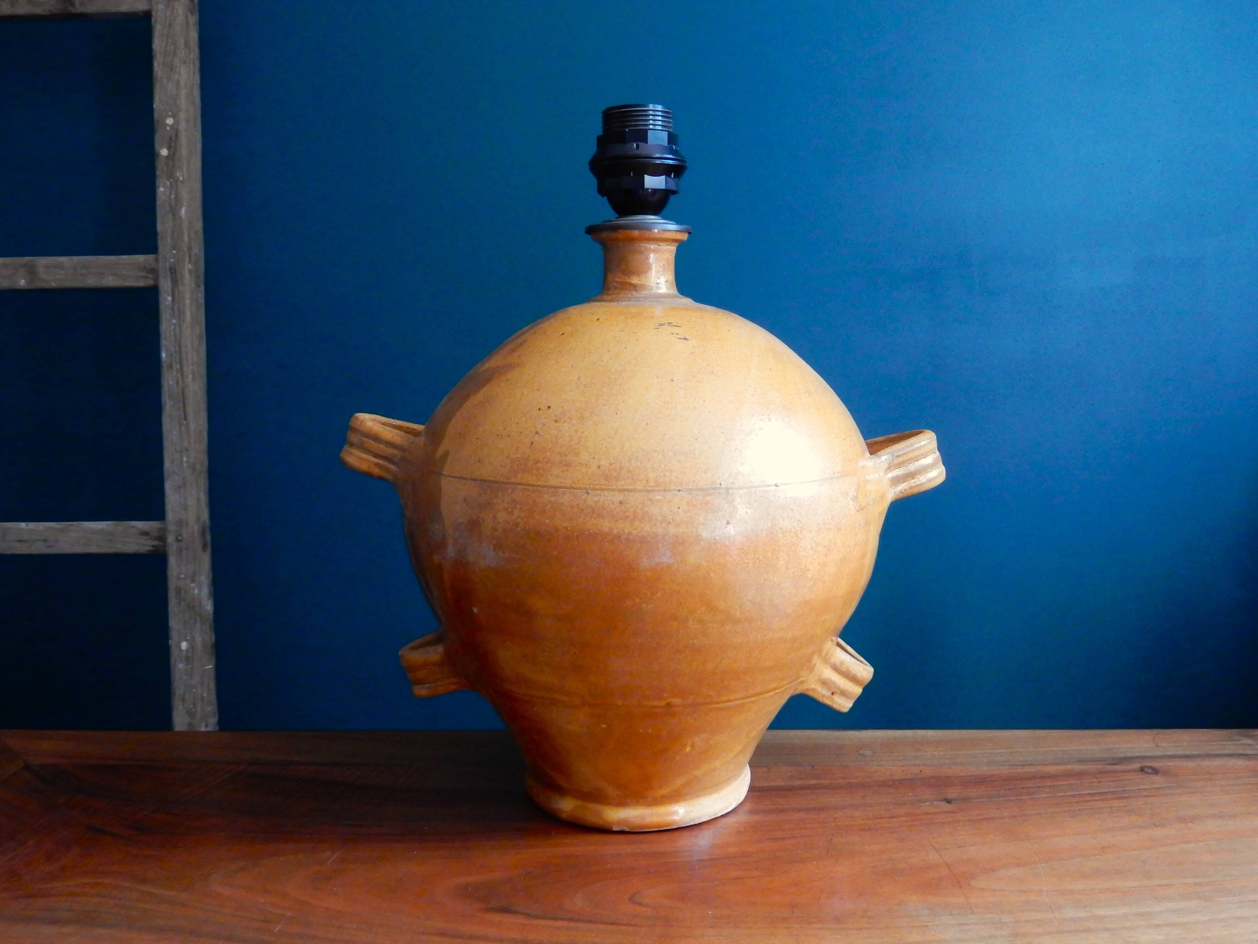 Large lamp foot in terracotta enamelled ochre color / 60s