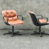 Leather swivel armchair by Charles Pollock 1970