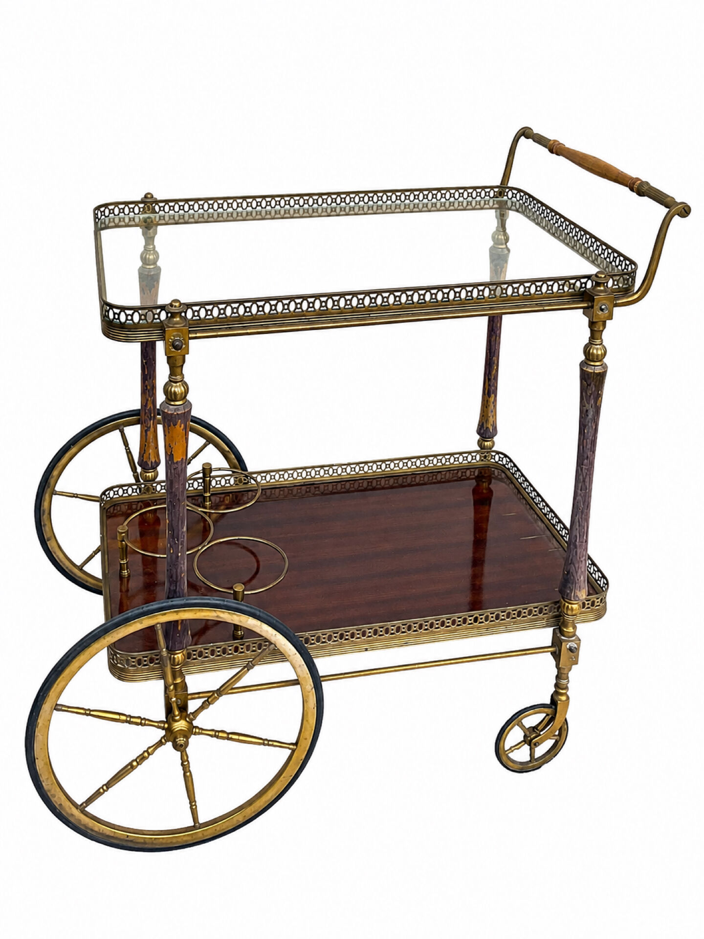 Bar drinks trolley in brass and wood from Maison Jansen