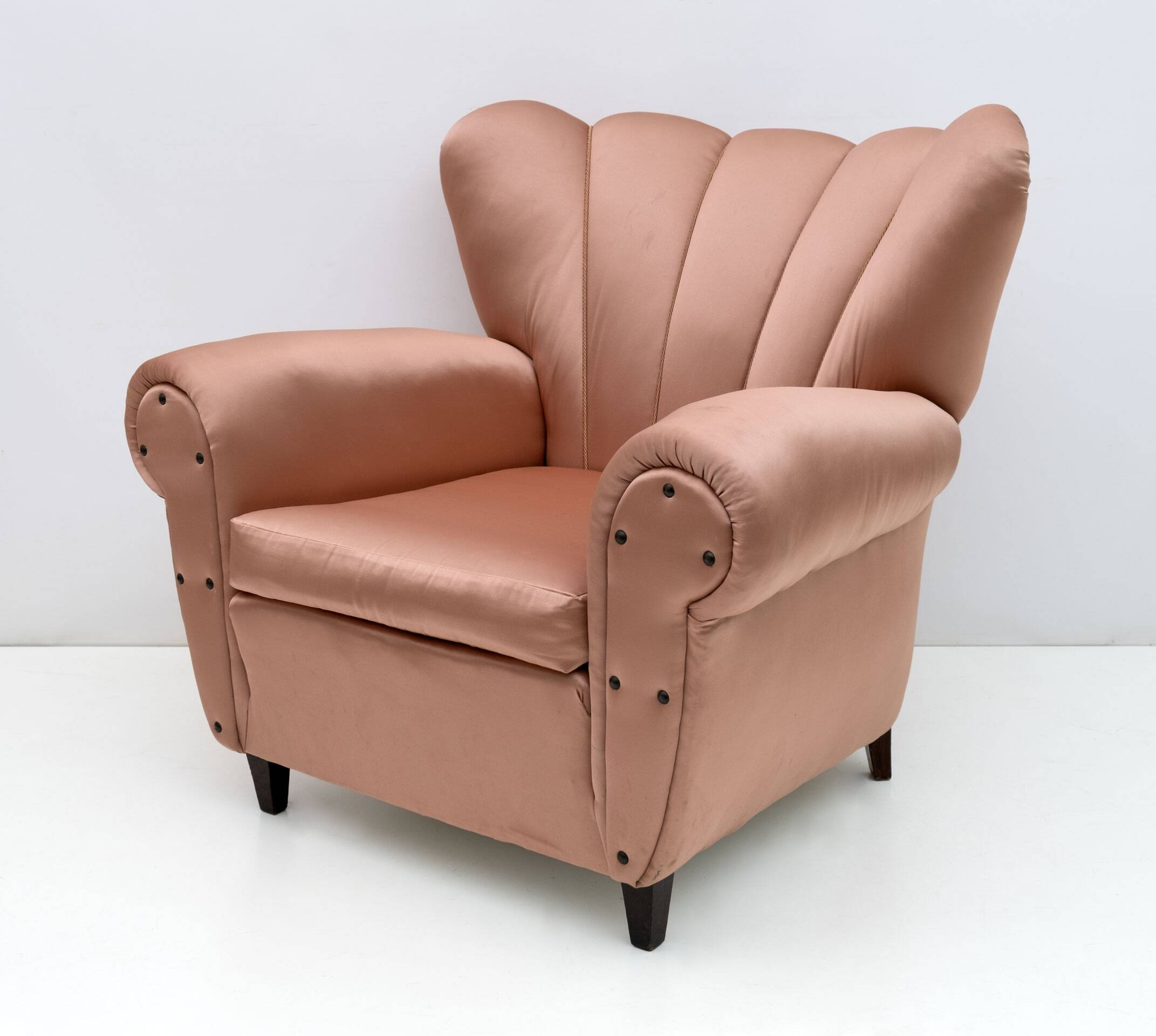 Pair of Mid-Century Modern Italian Satin Armchairs, 1950s