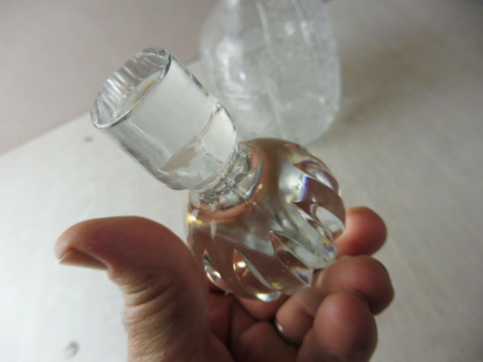 Old carved crystal decanter, star décor