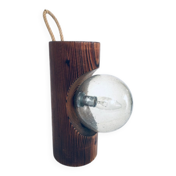 Brutalist Wooden Table or Wall Lamp attributed to Temde Leuchten, Switzerland, 1960s