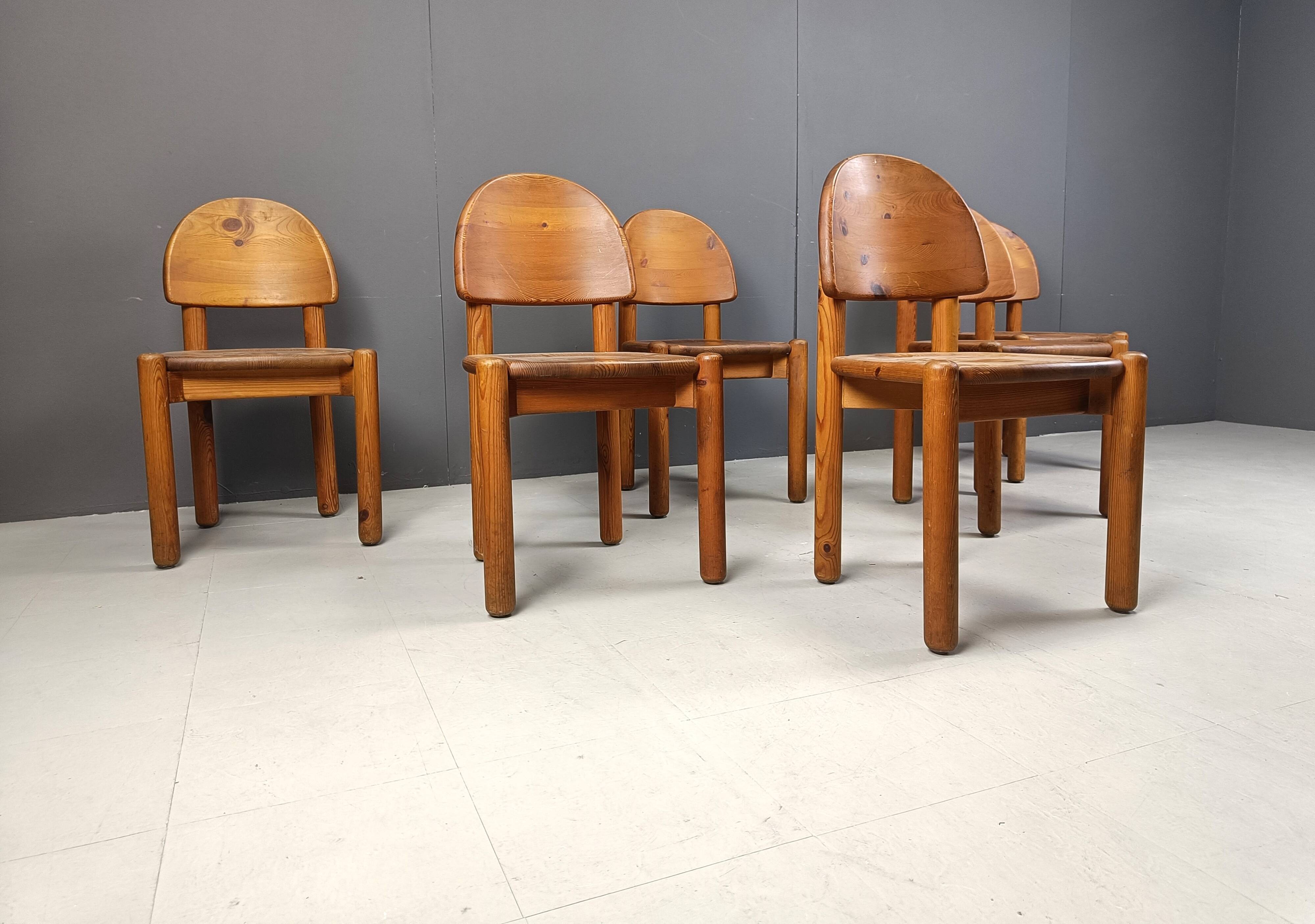 Vintage pine wood dining chairs - 1980s - set of 6