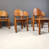 Vintage pine wood dining chairs - 1980s - set of 6