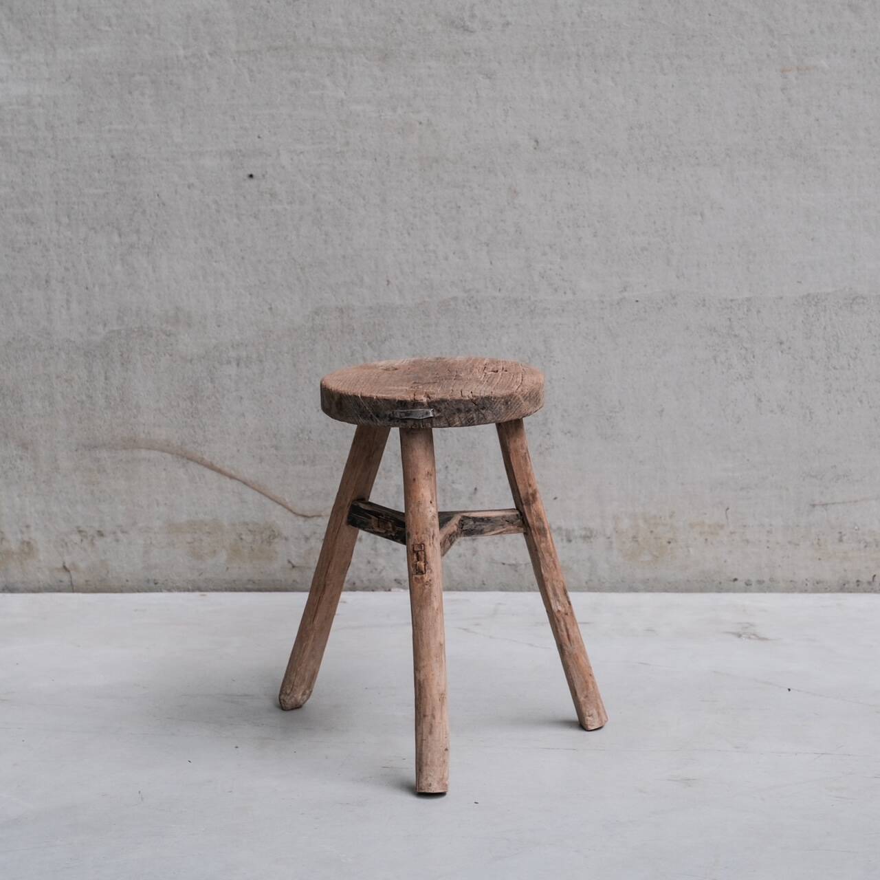 Primitive Mid-Century French Wooden Stool or Side Table