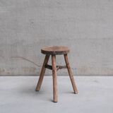 Primitive Mid-Century French Wooden Stool or Side Table