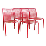 Lot de 4 chaises vintage rouges en métal grillagé