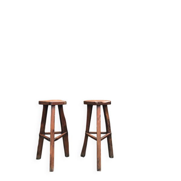 Tabourets de bar brutaliste -orme massif x2