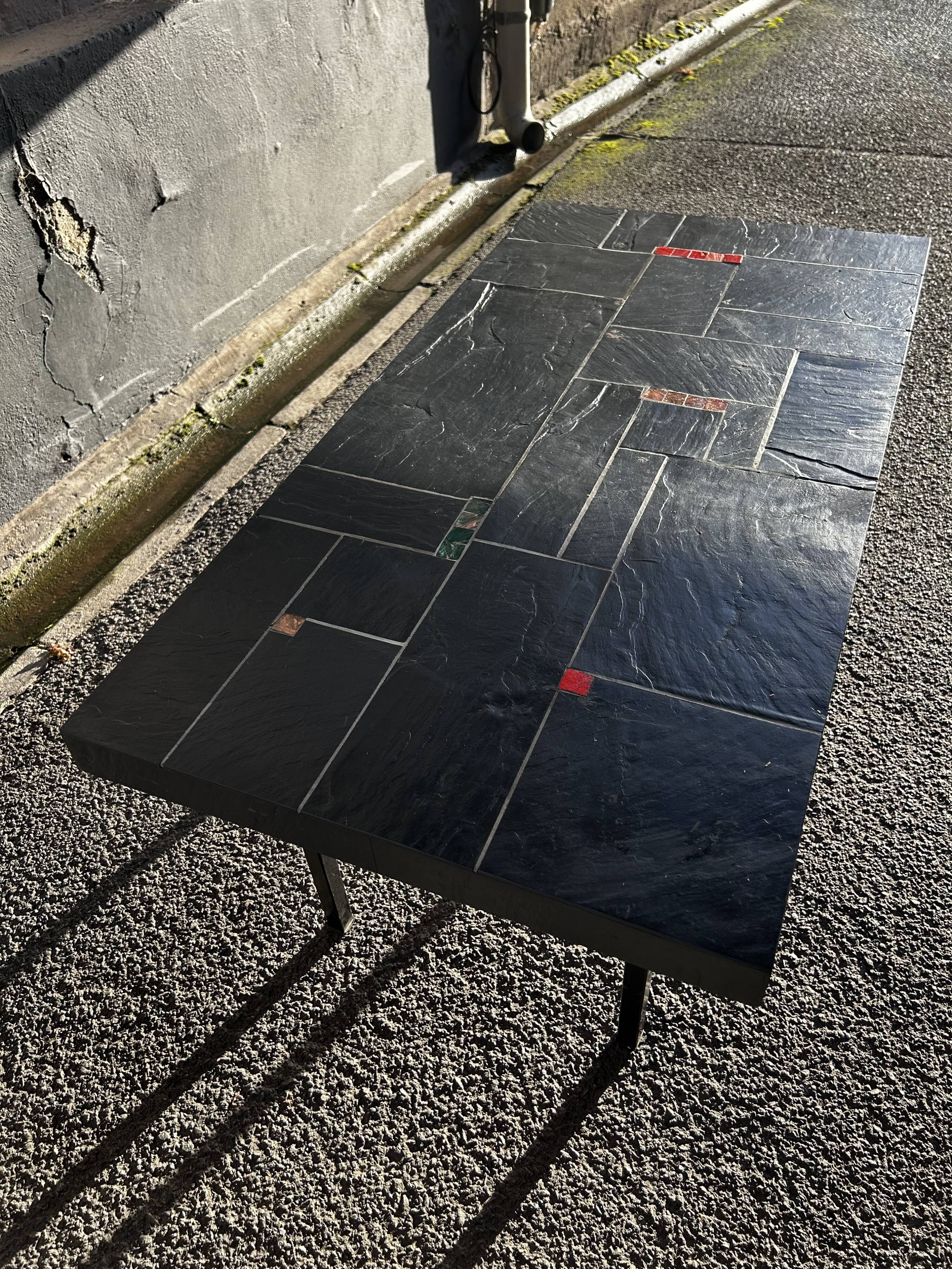 Vintage slate coffee table by Pierre Lèbe, 1960