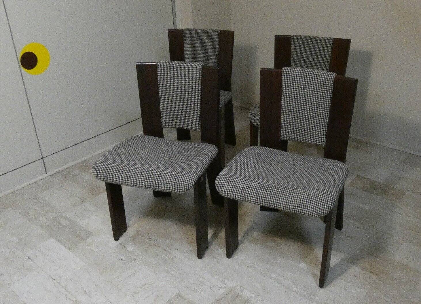 Wood and tweed chairs by Acerbis International, Italy, 1980s, set of 4.