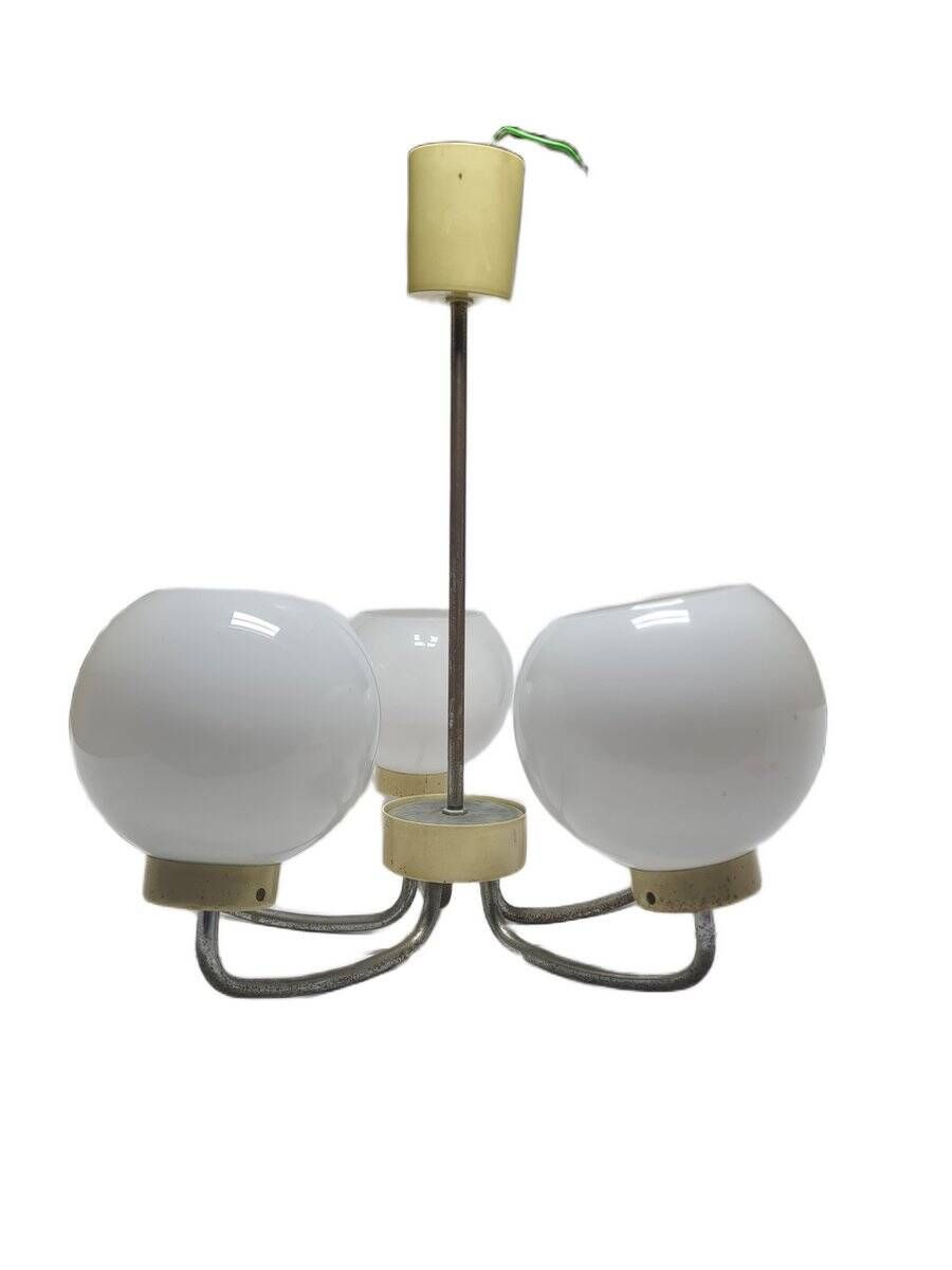 Vintage pendant light in brass and glass, Poland, 1970s