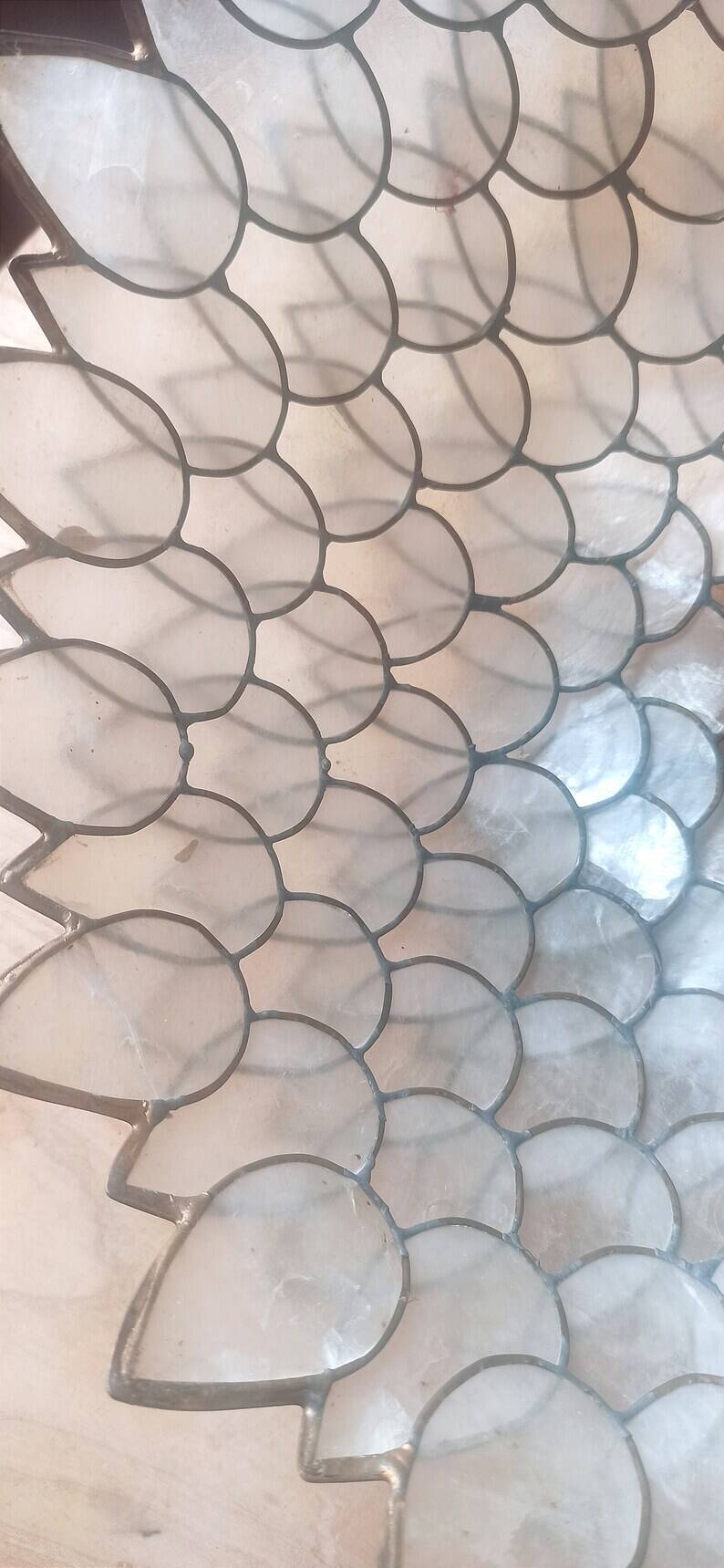 Large old chandelier in the shape of lotus flowers in mother-of-pearl and brass/ lotus flower ceiling light