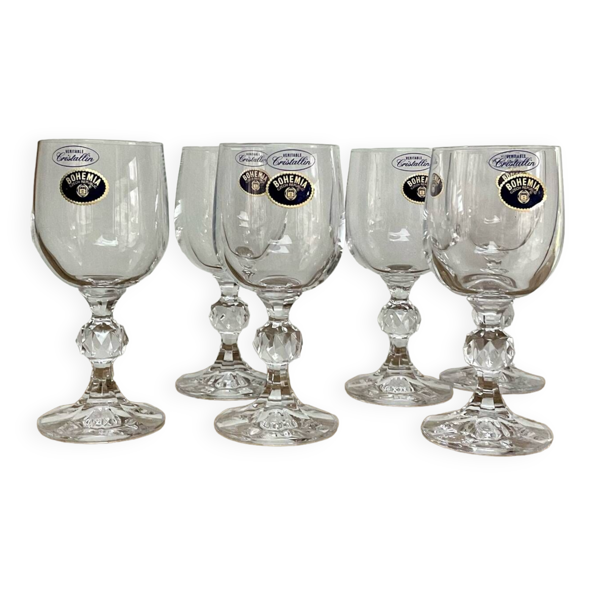 6 small Bohemian crystal glasses