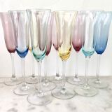 Set of 10 colorful champagne flutes