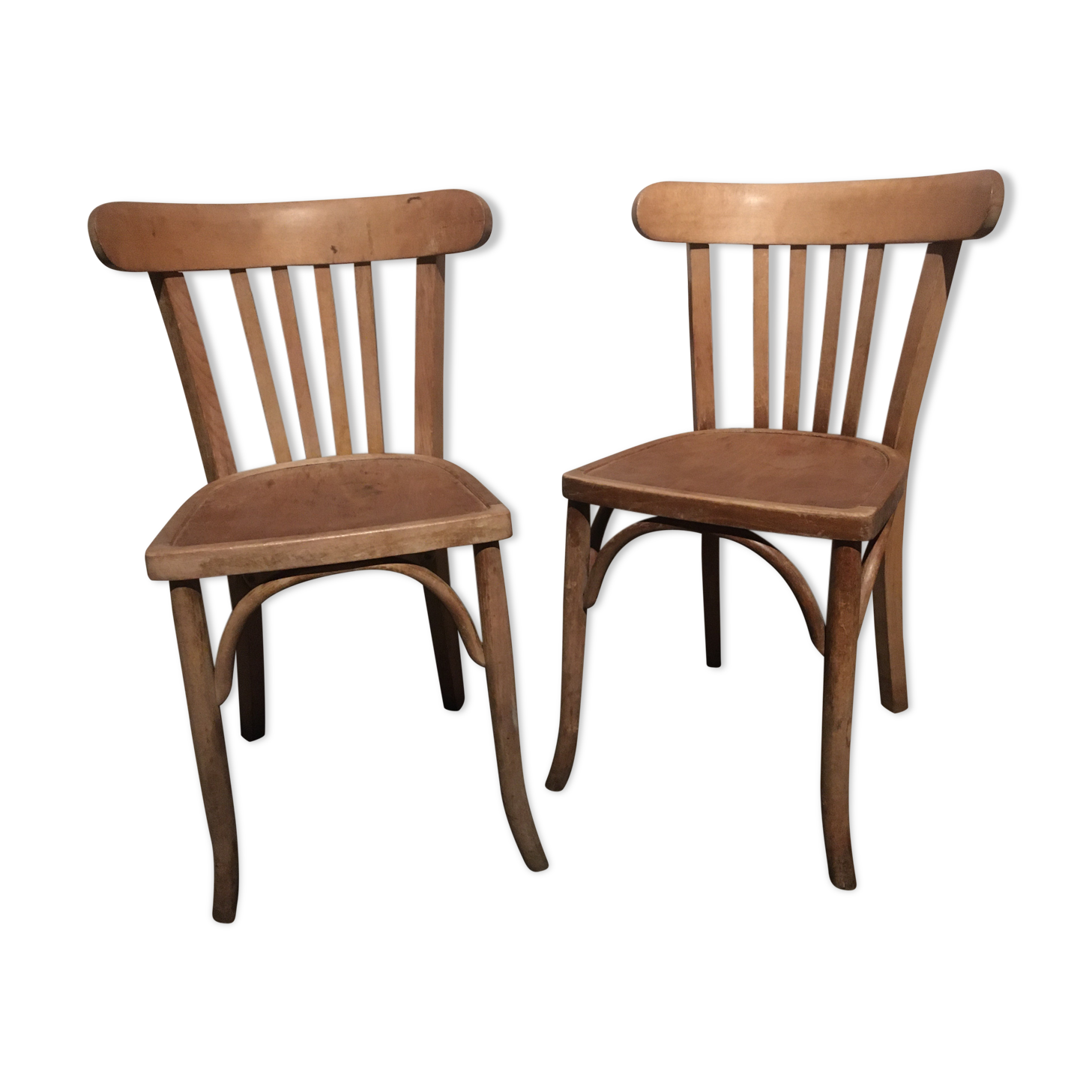 Lot of 2 vintage wooden bistro chairs