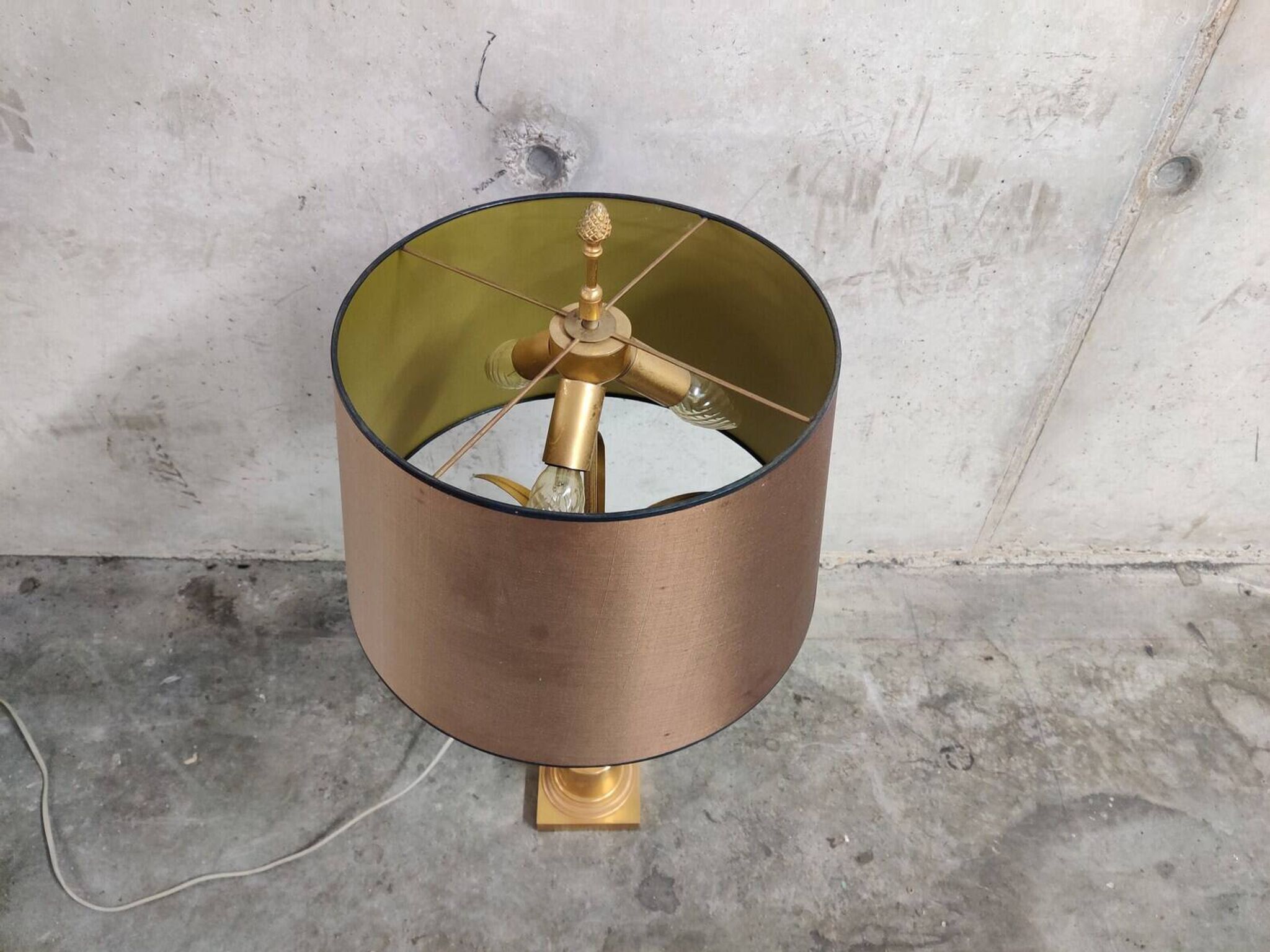 Brass And Opaline Pineapple Leaf Table Lamp 1960s