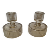 Pair of ribbed molded glass candlesticks