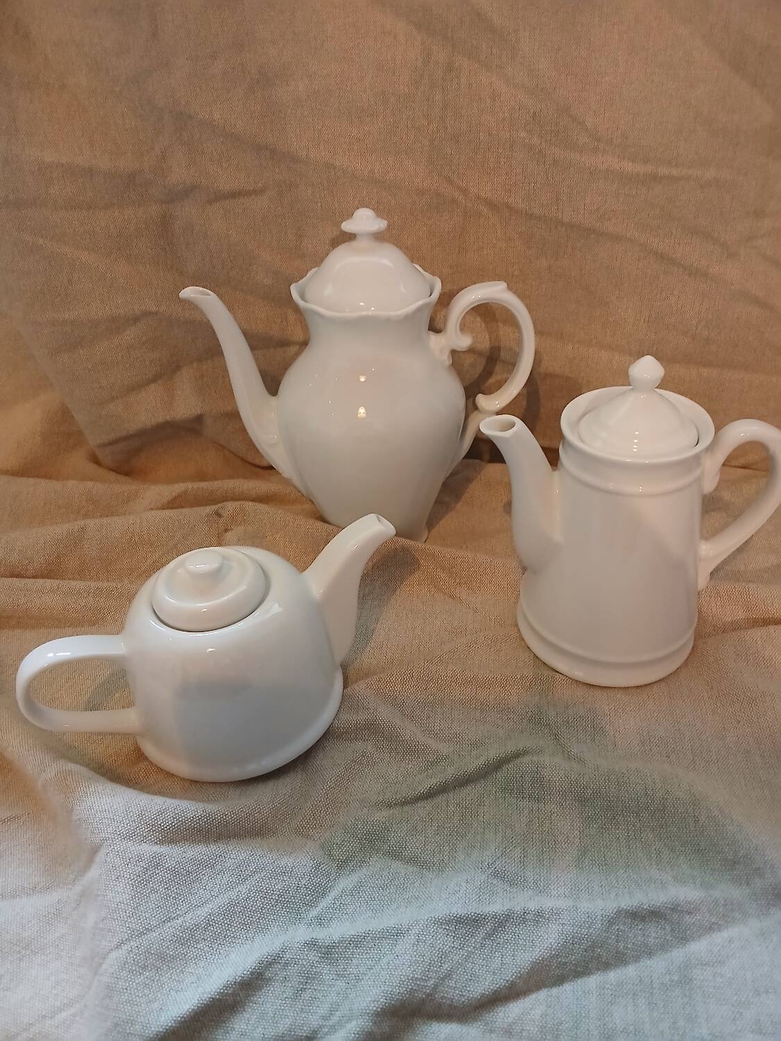 Set of 3 antique teapots/coffee pots