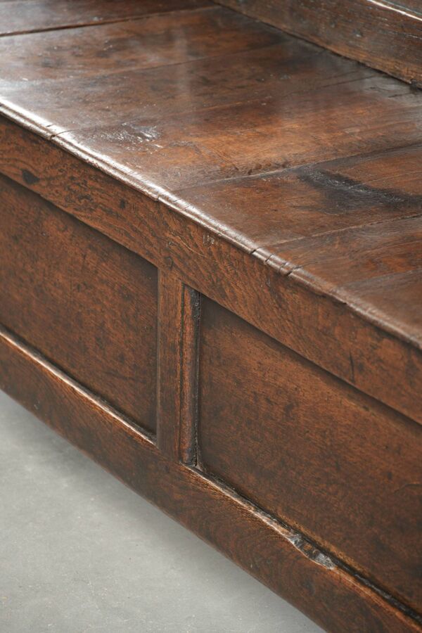 Banc en bois anglais ancien / banc de hall du début du XVIIIe siècle