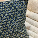 Indian cushion cotton block print flowers "forest" pattern - green/blue