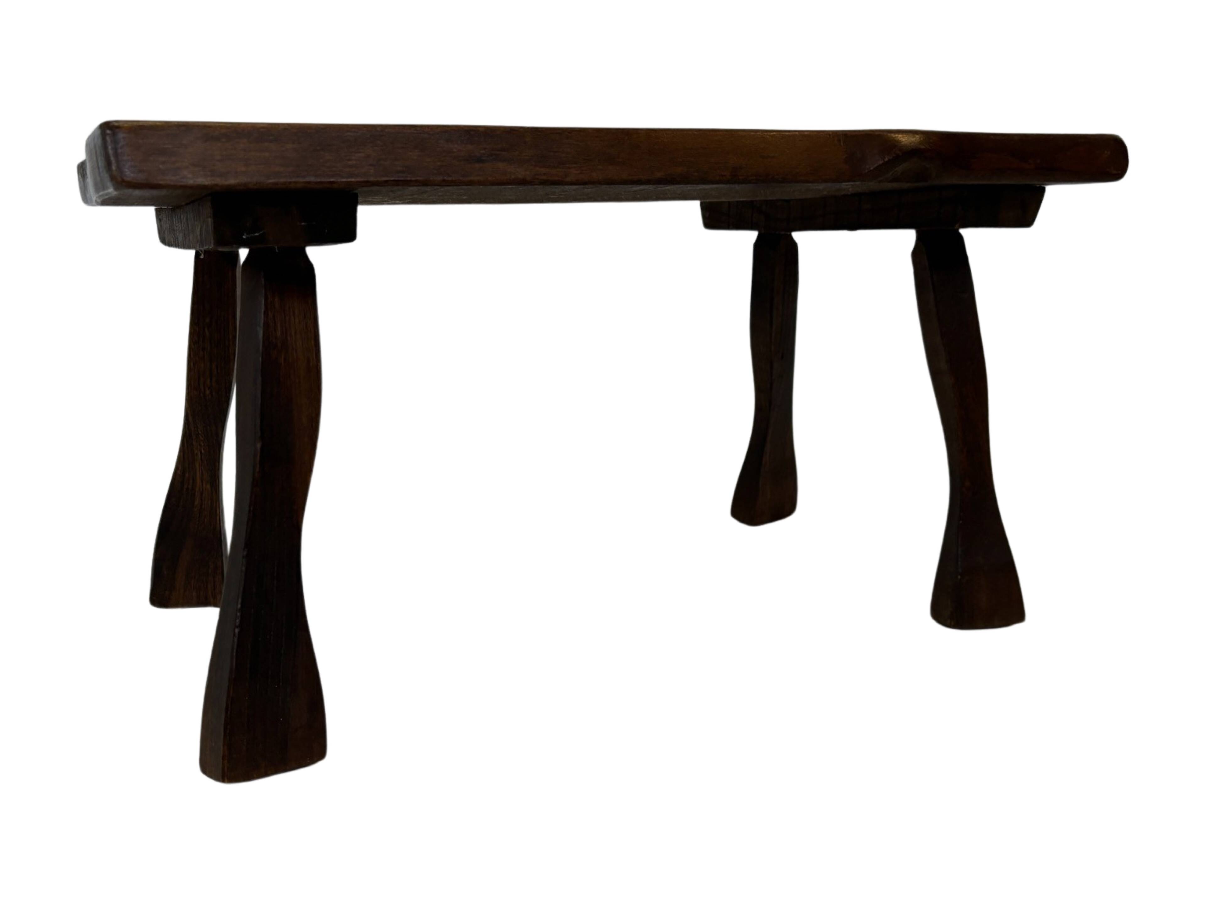 Vintage brutalist side table minimalistic design in dark wood