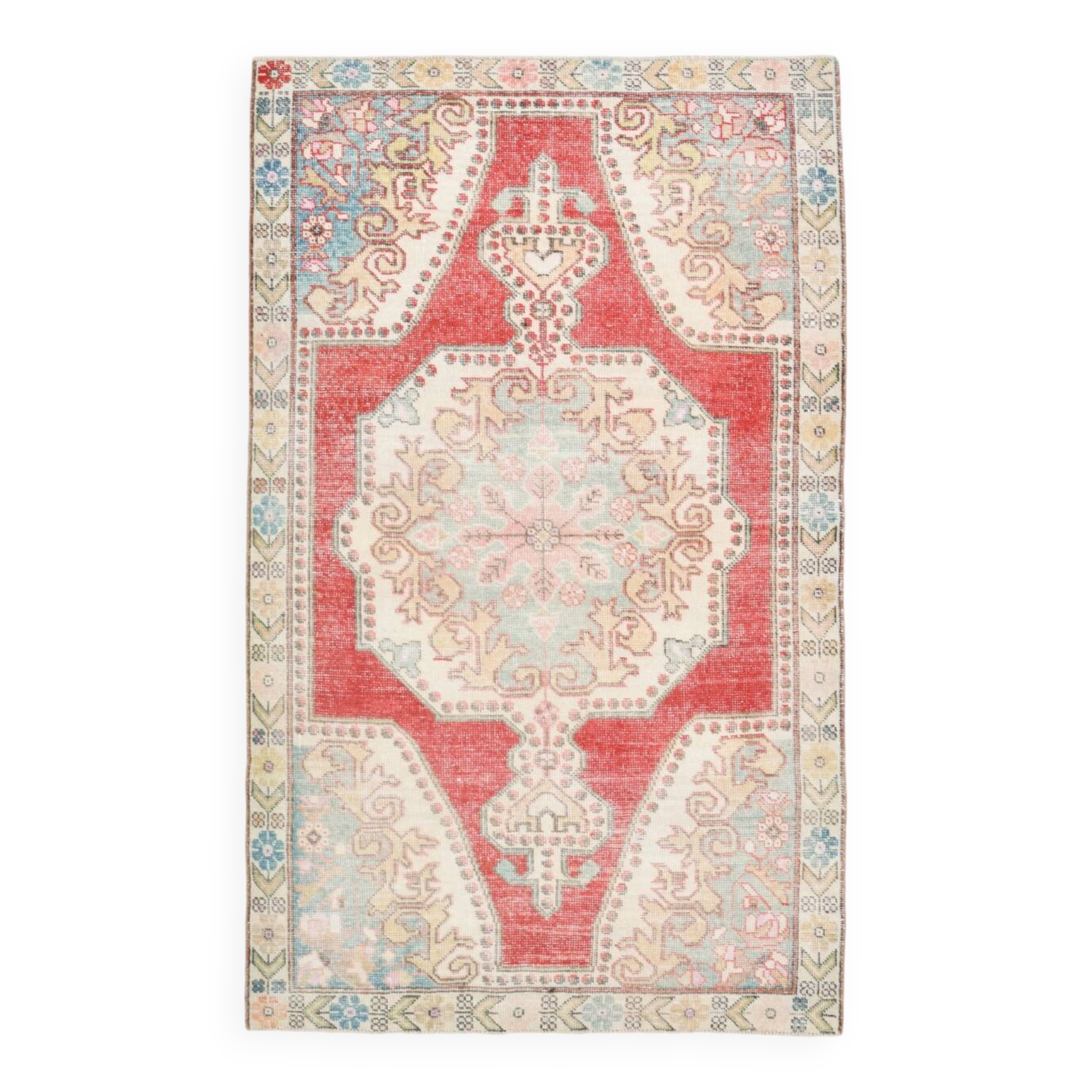 4x7 Red & Cream Antique Vintage Rug, 129x216Cm SK 22247