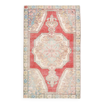 4x7 Red & Cream Antique Vintage Rug, 129x216Cm SK 22247