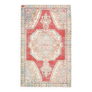 4x7 Red & Cream Antique Vintage Rug, 129x216Cm SK 22247
