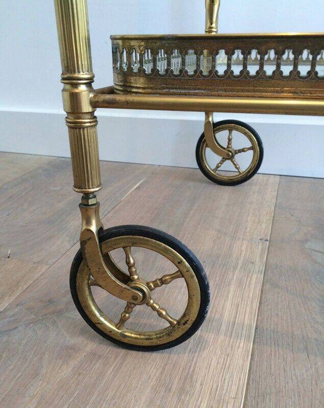 Neoclassical brass trolley with removable trays.