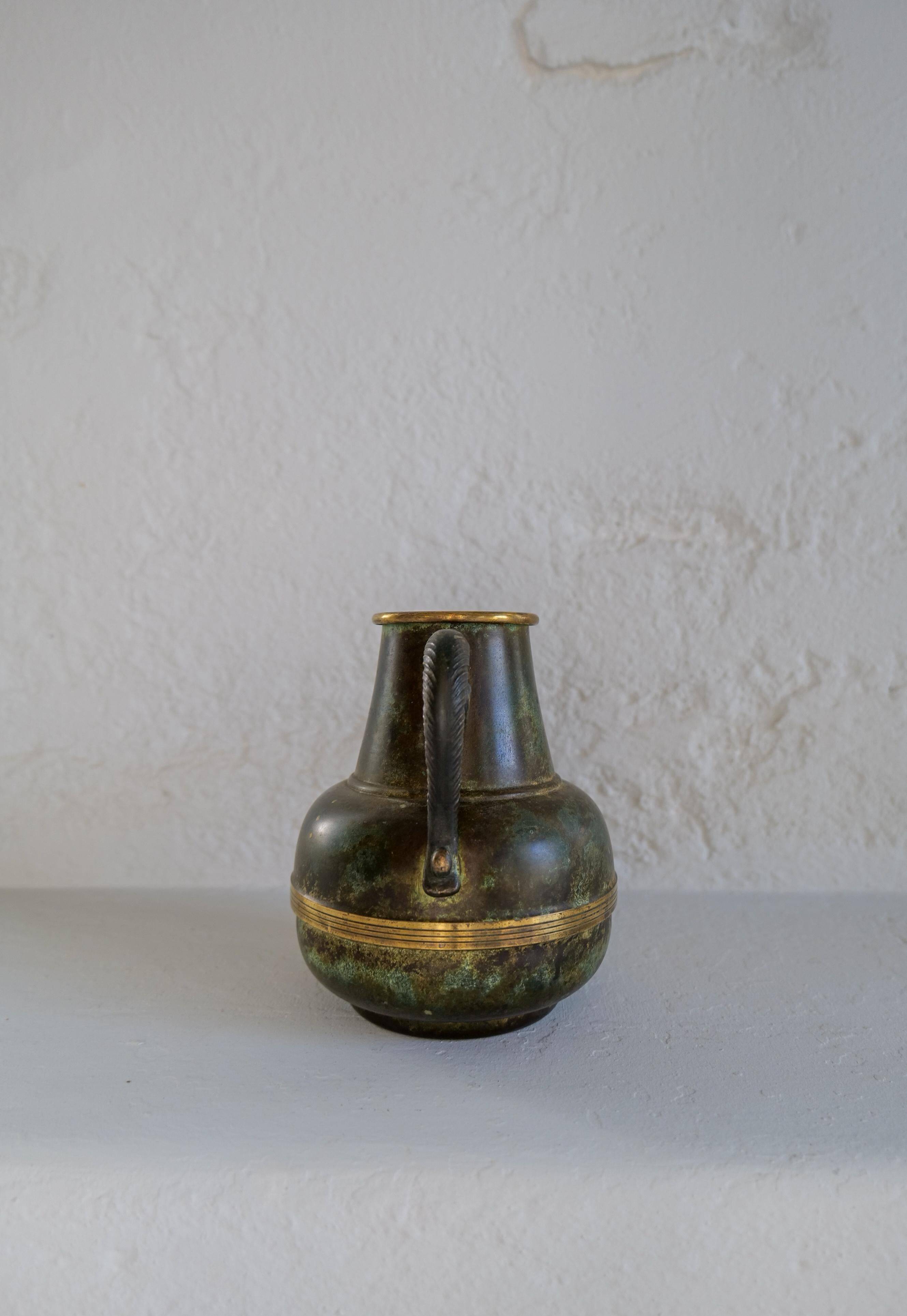 Art Deco vase in bronze and brass by SVM Handarbete, Sweden 1940s