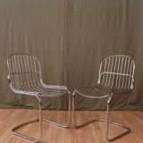 Series of 4 tubular steel chairs