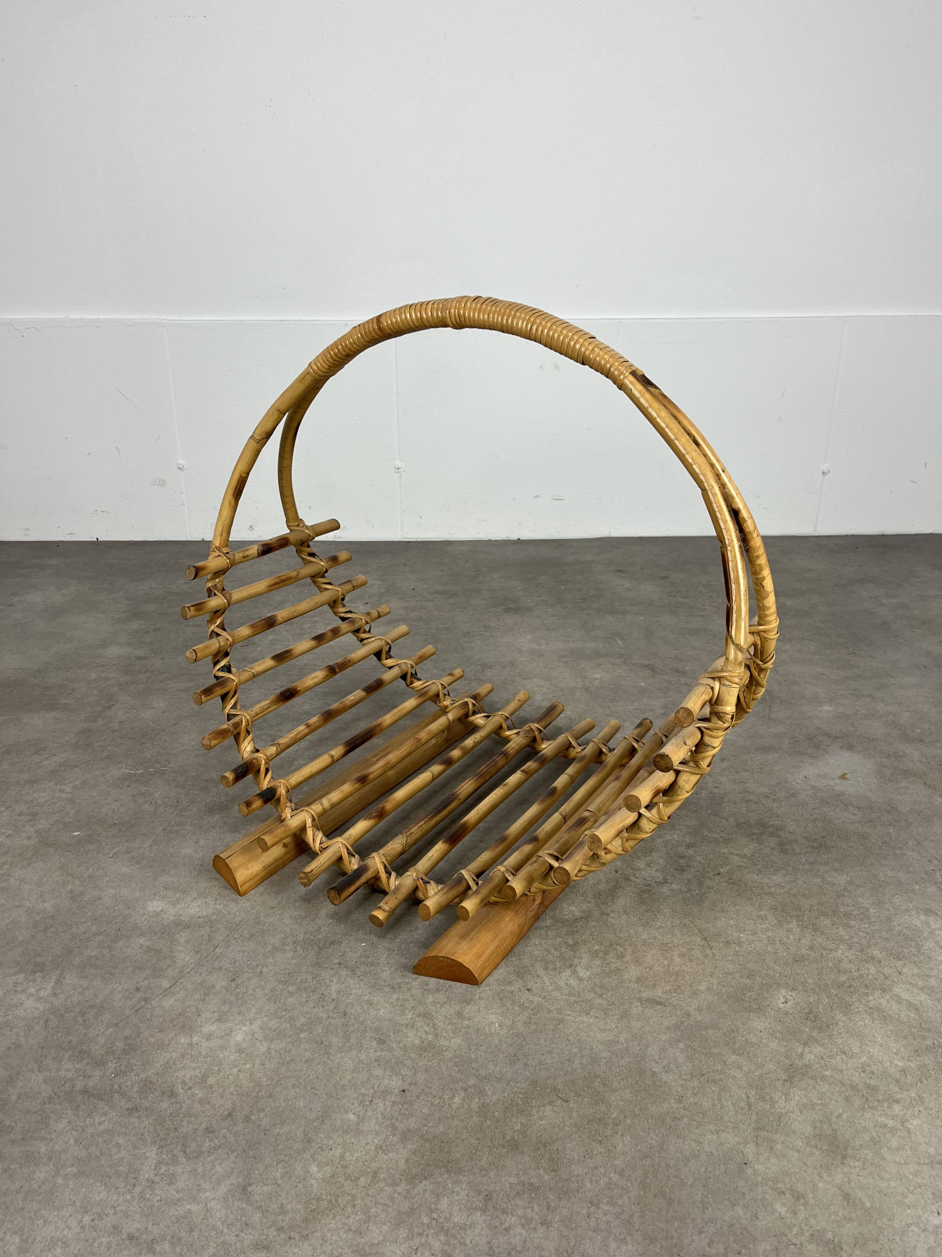 Vintage rattan log basket, 1960s