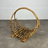 Vintage rattan log basket, 1960s