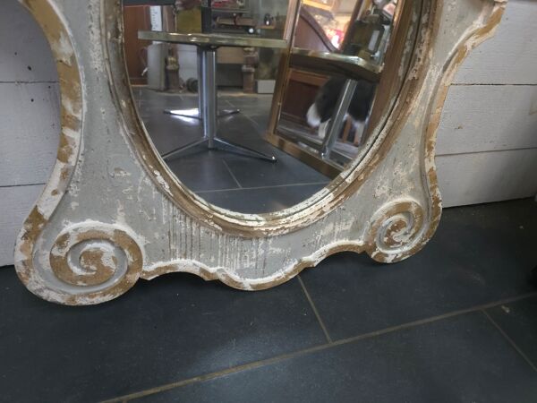 Miroir œil de boeuf en bois patiné