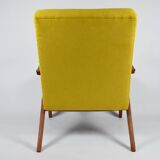 Fauteuil vintage original restauré des années 60, jaune, teck