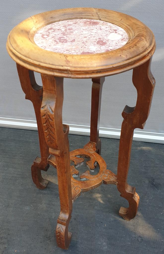 Sellette guéridon noyer art nouveau 1900 marbre rose